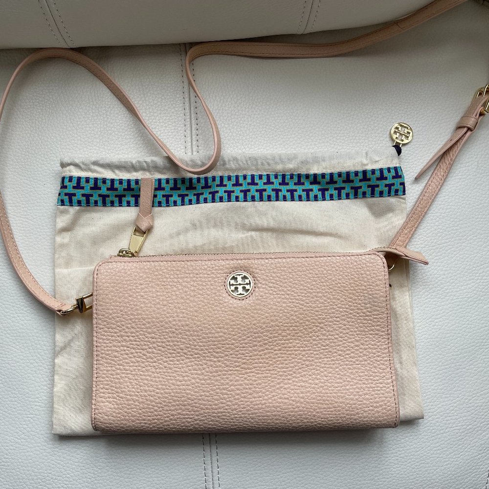 COPY - Tory Burch Small slim cross body leather bag, light pink-peach